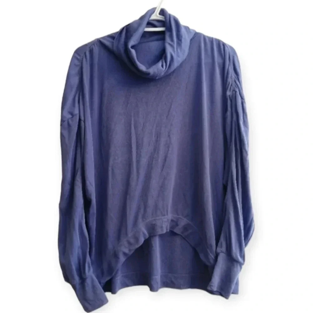 FP Free People Movement Ribbed Cowl Neck Long Sleeve Ruched Arm Purple/Blue XS